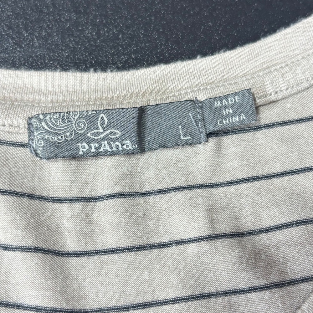 prAna Top L Beige Striped Modal Pocket Casual Minimalist Butter Soft Comfort - Picture 4 of 8